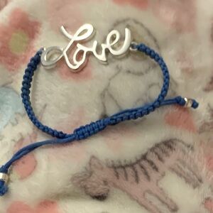 Silver Love Charm Bracelet with Blue Cord